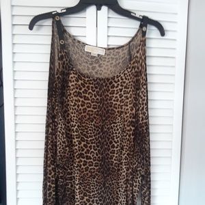 Long sleeve cold shoulder with faux leather straps